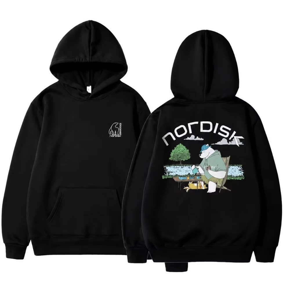 2026 Unisex Autumn Outdoor Camping Animal Graphic Hoodie Black Loose Oversized Streetwear Long Sleeve Casual Pullover Tops