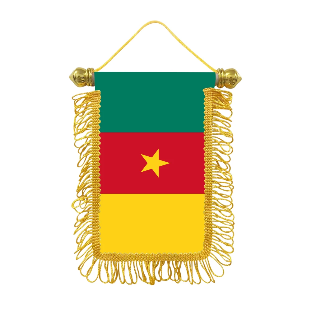 Cameroon small hanging flag 10x15cm triangular flag car decoration hanging flag double-sided pattern with suction cup