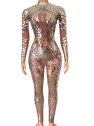 Women Long Sleeve Ankle Length Custom Bodysuit Women Long Bodysuit Performance Wear Sexy Glitter Sequines Jumpsuit
