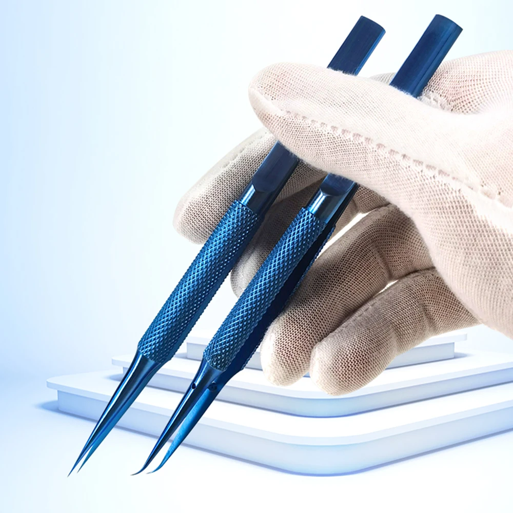 Precyzyjne antystatyczne pęsety do przedłużania rzęs z tytanowego stopu, do spawania drutem, proste i zagięte.