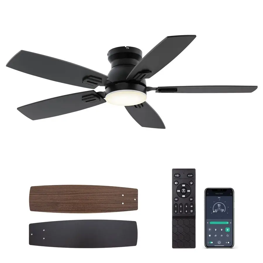 

42 Ceiling Fans with Lights and Remote APP Control, Low Profile Ceiling Fan with Light, Reversible, Quiet 6 Speeds, Stepless Di