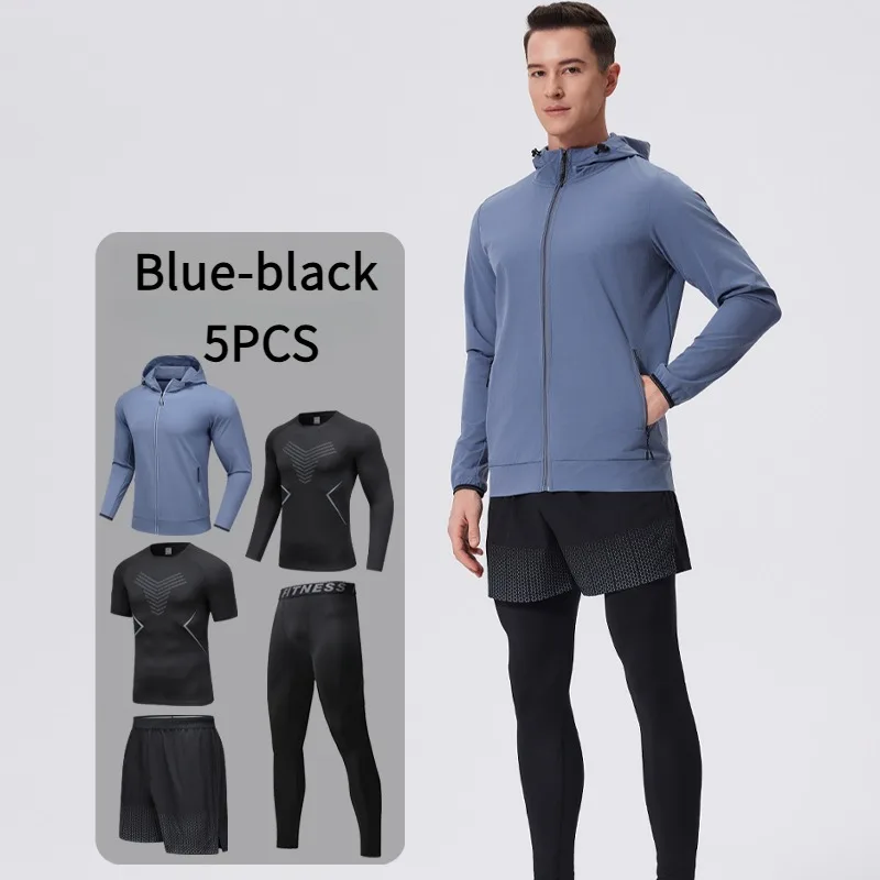5 pcs men's sports set breathable sweat-absorbing running fitness clothing cycling suit