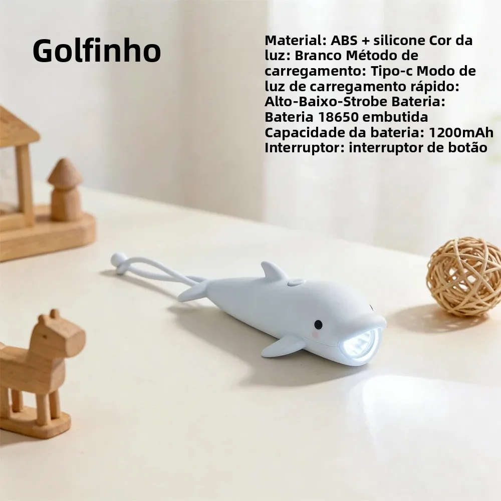 Lanterna LED em Forma de Golfinho Fofo para Crianças, Luz Noturna de Silicone Macio, Recarregável por USB, Mini Luz Portátil, Brinquedo Seguro para Presente