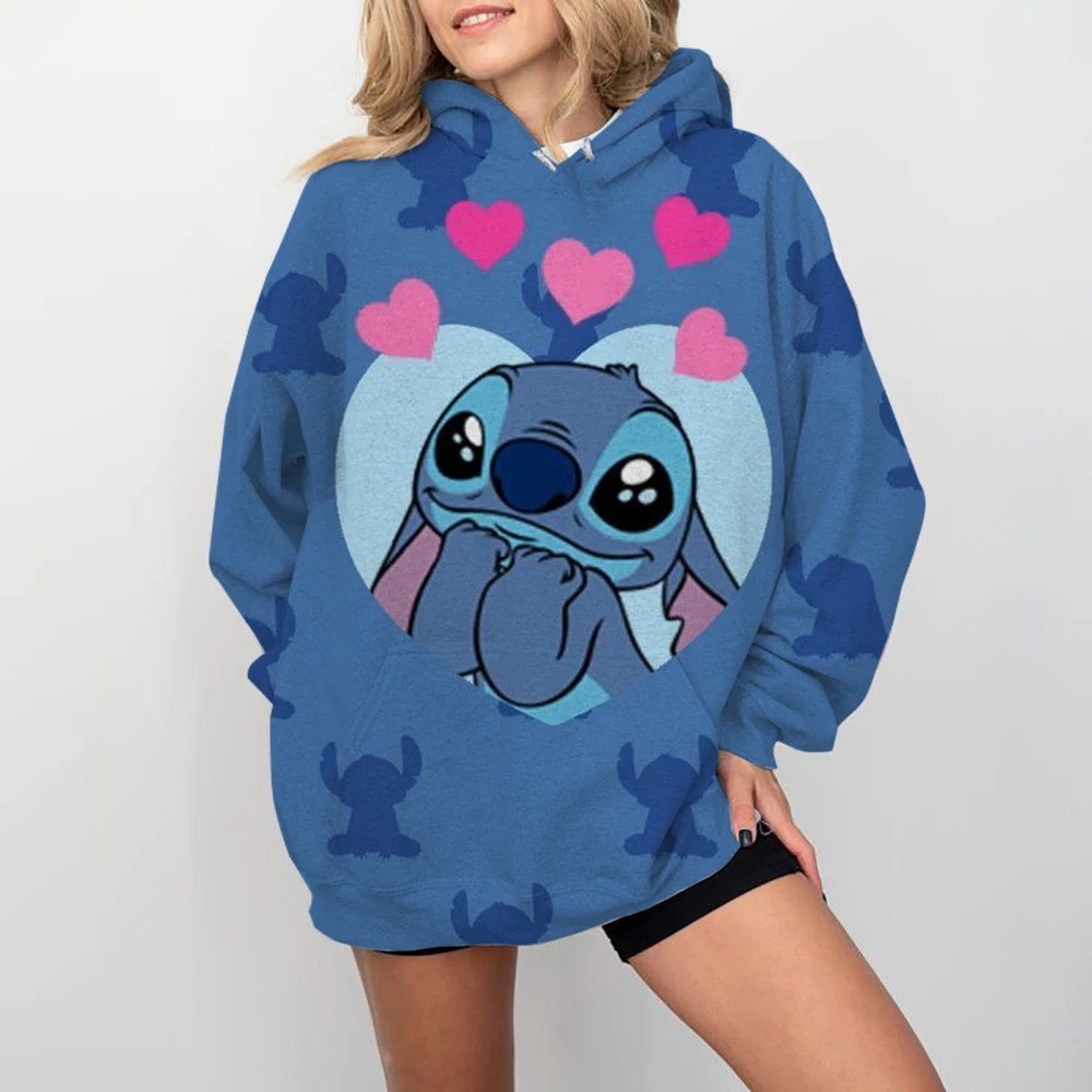 Disney Stitch print Cartoon Hooded Sweater Jacket Clothes Hoodie Oversize Design Feeling Loose and Comfortable