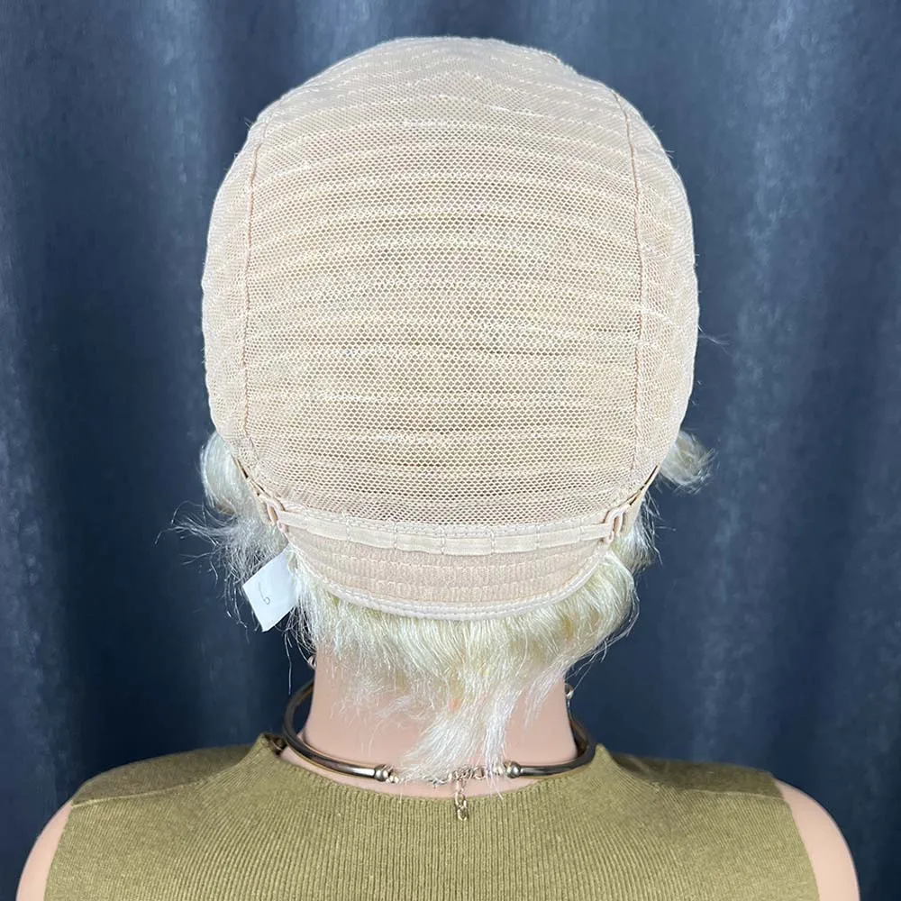 짧은 금발 픽시컷 가발, 핑거 오션 웨이브 가발, 흑인 여성용 인모, 기계 제작 짧은 레이어드 밥 가발