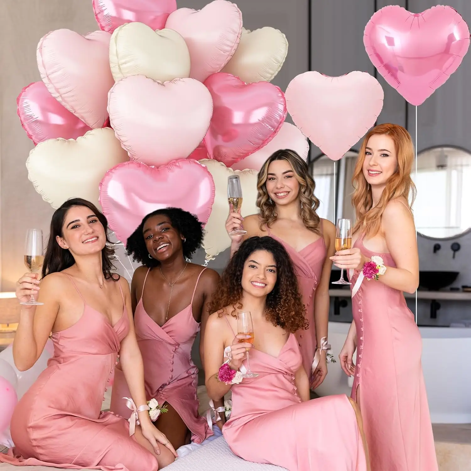 12Pcs Baby Pink Cream White Heart Shaped Foil Balloons,18Inch Heart Balloon for Birthday Anniversary Wedding Valentine\'s Day
