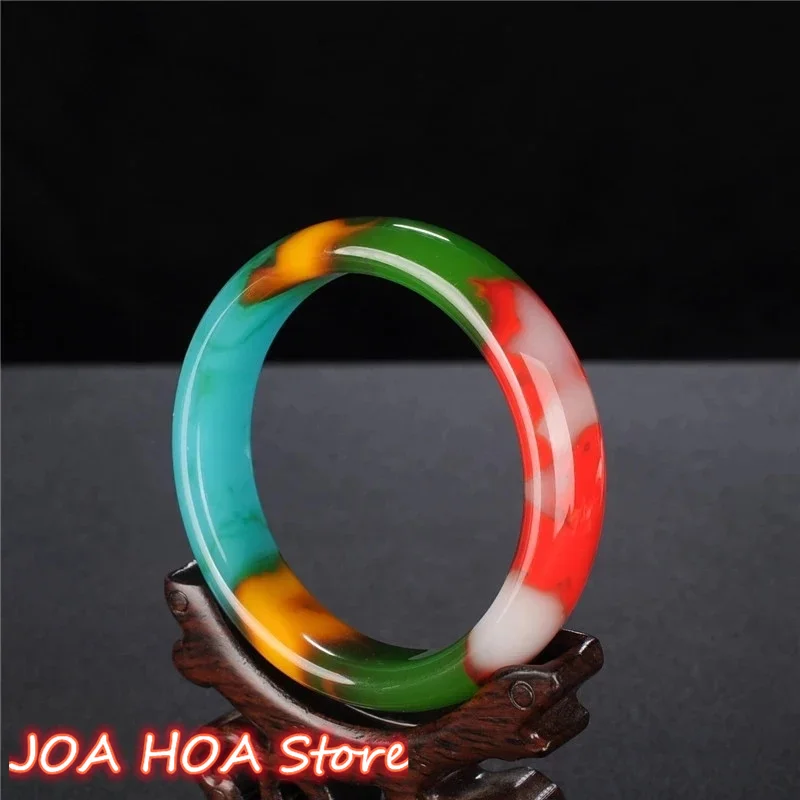 

Natural Colorful Hand-carved Jade Bracelet Fashion Wide Fine Women Jewelry