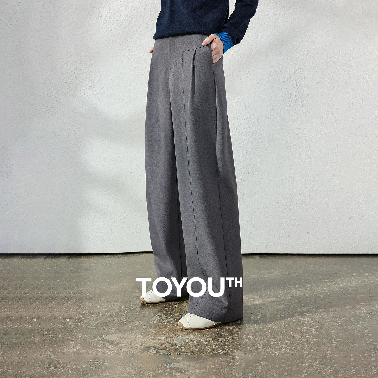 TOYOUTH Women's Wide Leg Suit Pants 2026 Fall New Drapey Seam Detail Tailored Office