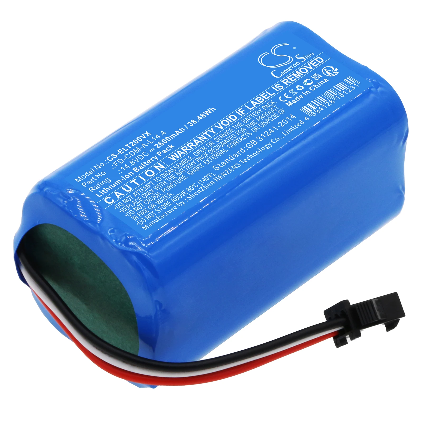 Vacuum Battery For Elfbot FD-CDM-A-L14.4 Dymosen C1  D1 Elfbot M160  T2 Capacity 2600mAh / 38.48Wh Color  Blue Volts  14.80V