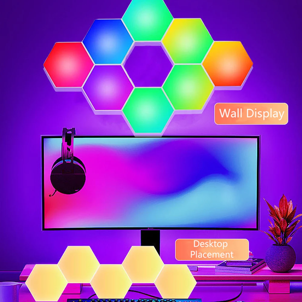 LED Hexagon Light RGB Smart Wall Lamp Wifi Bluetooth Music Sync Ambient Lights for Happy Birthday Bedroom Gamer Room Decoration