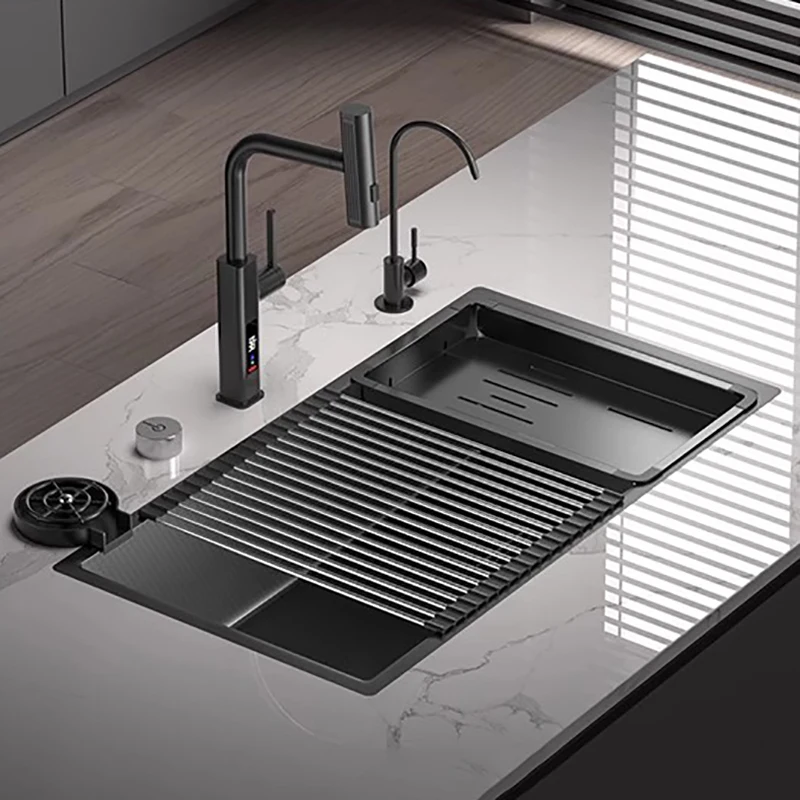 Kitchen Sink Large Single Slot Household Nano Honeycomb Vegetable Washing Basin 304 Stainless Steel Under The Sink