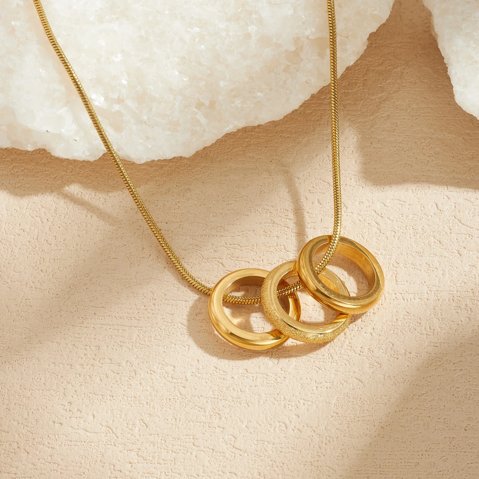 Stainless Steel Triple Circle Pendant Necklace for Women Trend  Minimalist Snake Chain 3 Loops Choker Neck Jewelry Party Gift