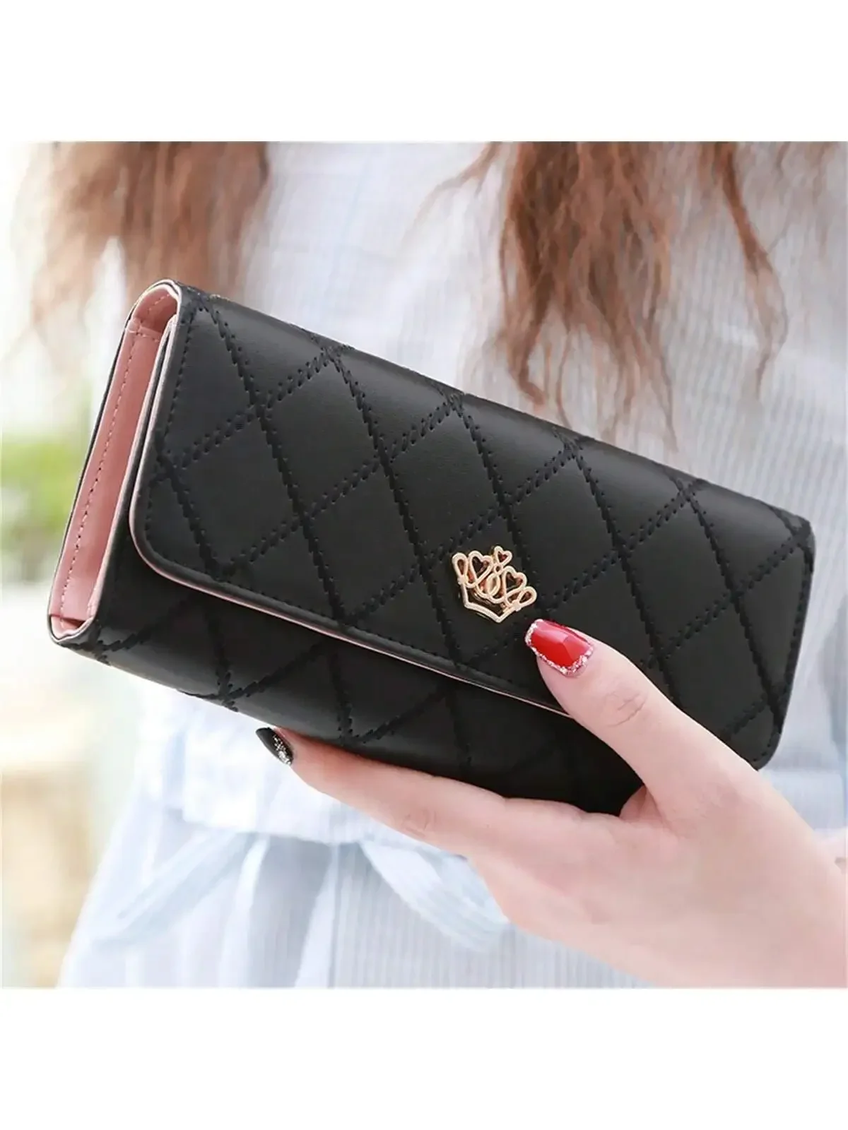 2025 Multifunctional Long Wallet Diamond Love Crown Buckle Student Ladies Clutch Large Capacity Cell Phone Bag