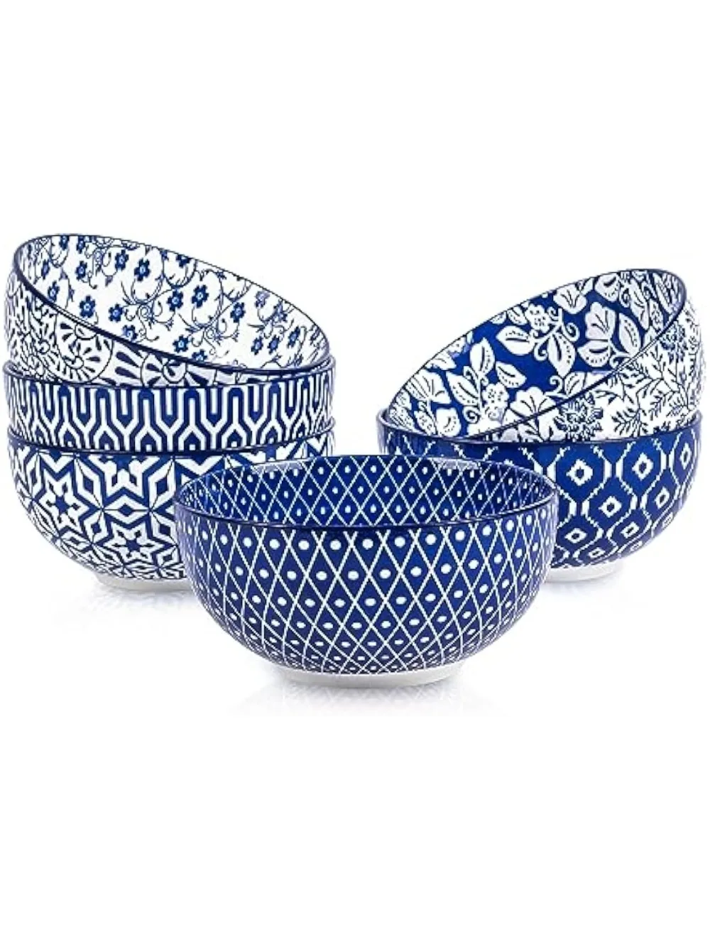

Set of 6 Ceramic Cereal Bowls – 24 oz, Vintage Blue, Deep Porcelain for Soup, Pasta & More