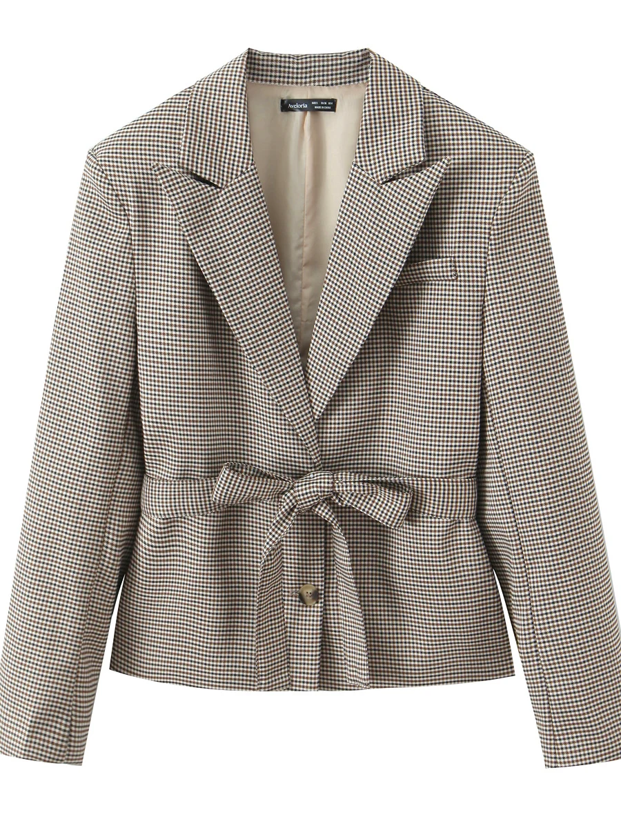 British Style Women's Checkered Suit Jacket with Belt to Work Slimming Shorts Two-Piece Set Summer Fashion High Waist Pants