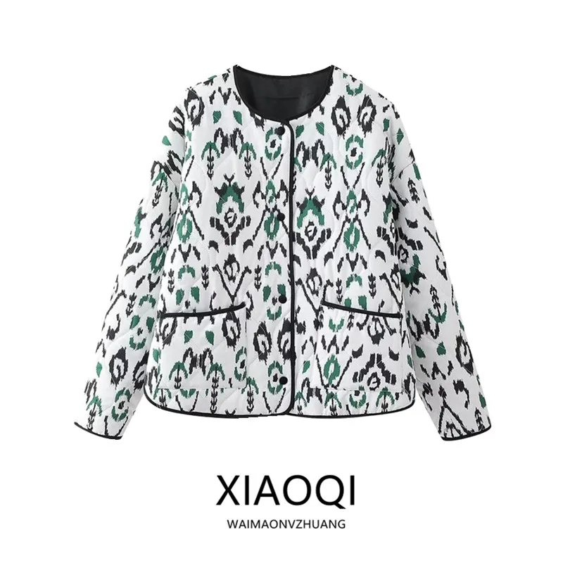 Printemps 2024 femmes polyvalent rond Ne imprimé Jaet vêtements d'extérieur coupe ample longueur régulière autre matériau 00% fente latérale