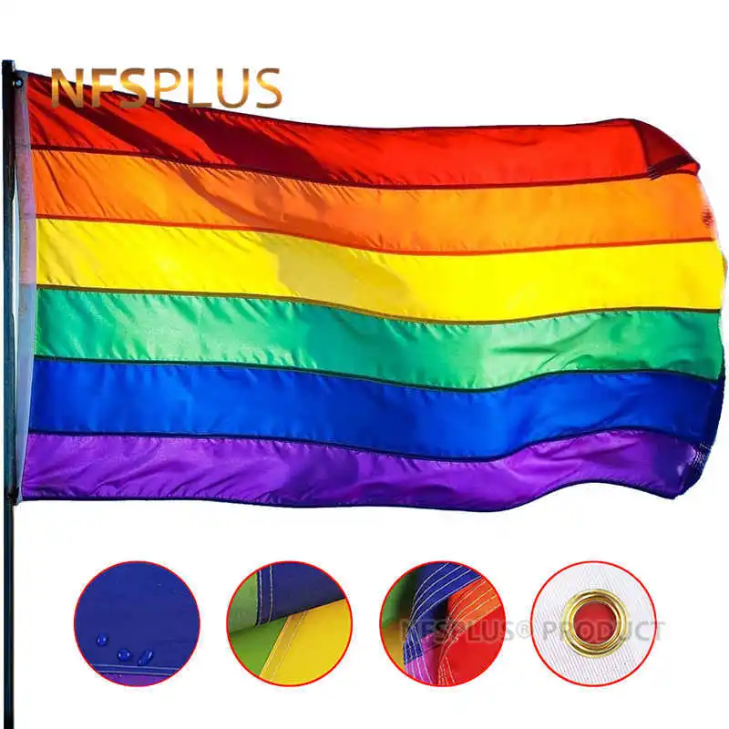 Stitched Rainbow Flag LGBT Lesbian Gay Pride Homosexual 90x150cm Brass Grommet Outdoor 3x5 ft Waterproof Nylon Flags And Banners