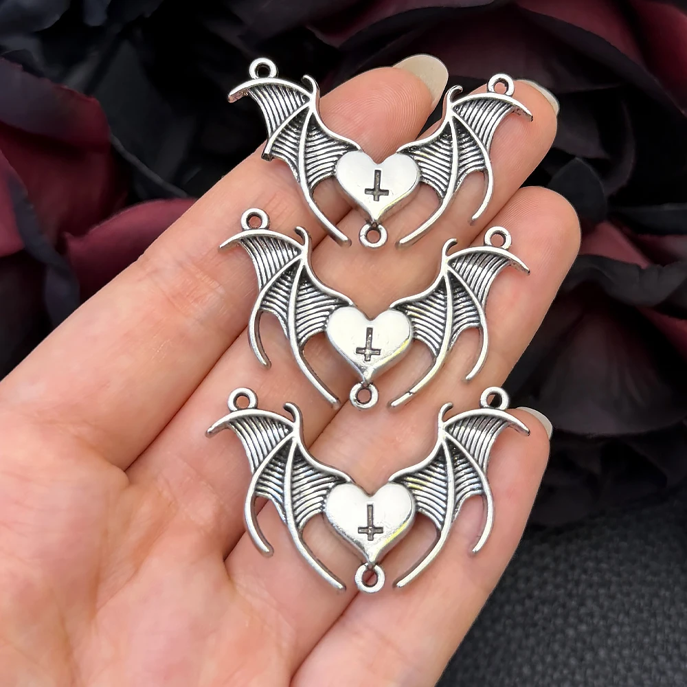 4pcs 28x40mm Charms Vintage Blood Rose Heart Butterfly Bat Skull Angel Pendant Gothic Necklace Earrings Pendant Handcraft