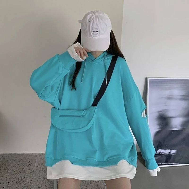 Splicing Women's Hoodies Sweatshirts Spring and Autumn Aesthetic Korean Streetwear Y2k Clothing Basic Casual Female Hooded Top