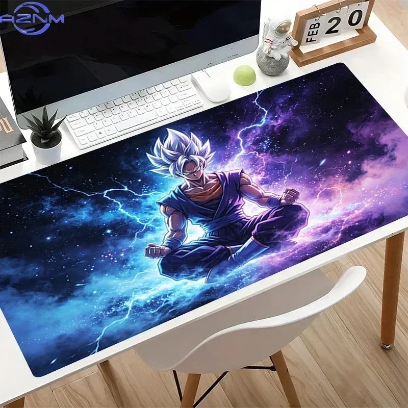Anime White Hair Warrior Galaxy Lightning Starry Sky Print Mouse Pad, Rubber Non-Slip Base, Smooth Surface for Gaming and Office