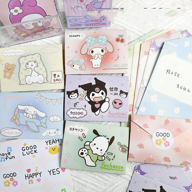 60pcs/lot Sanrio Kuromi Melody Cinnamoroll Envelope Cute Festival Message Greeting Card Memo Pad School Supplies Kids Gift