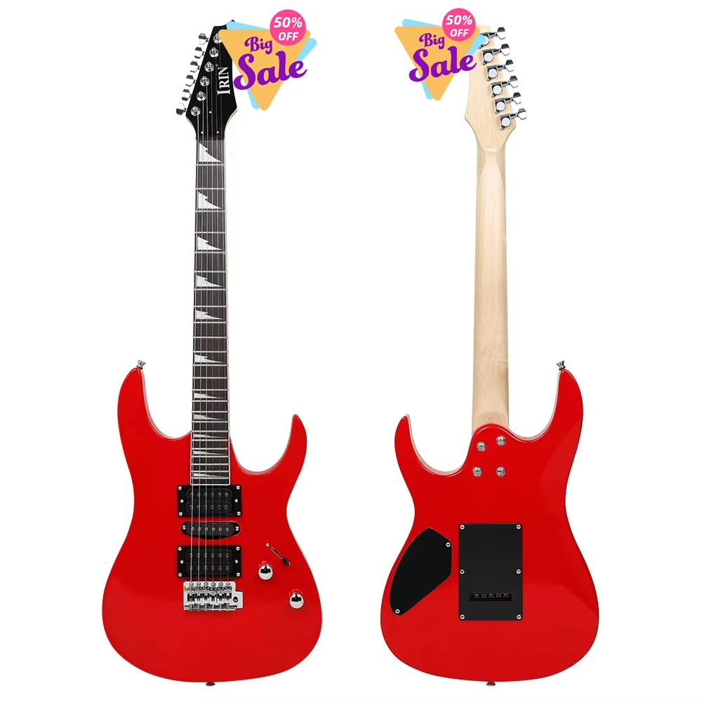 IRIN 6 Strings Red Electric Guitar 24 Frets Rosewood Fingerboard Electric Guitar with Backpack Pickup Paddle String