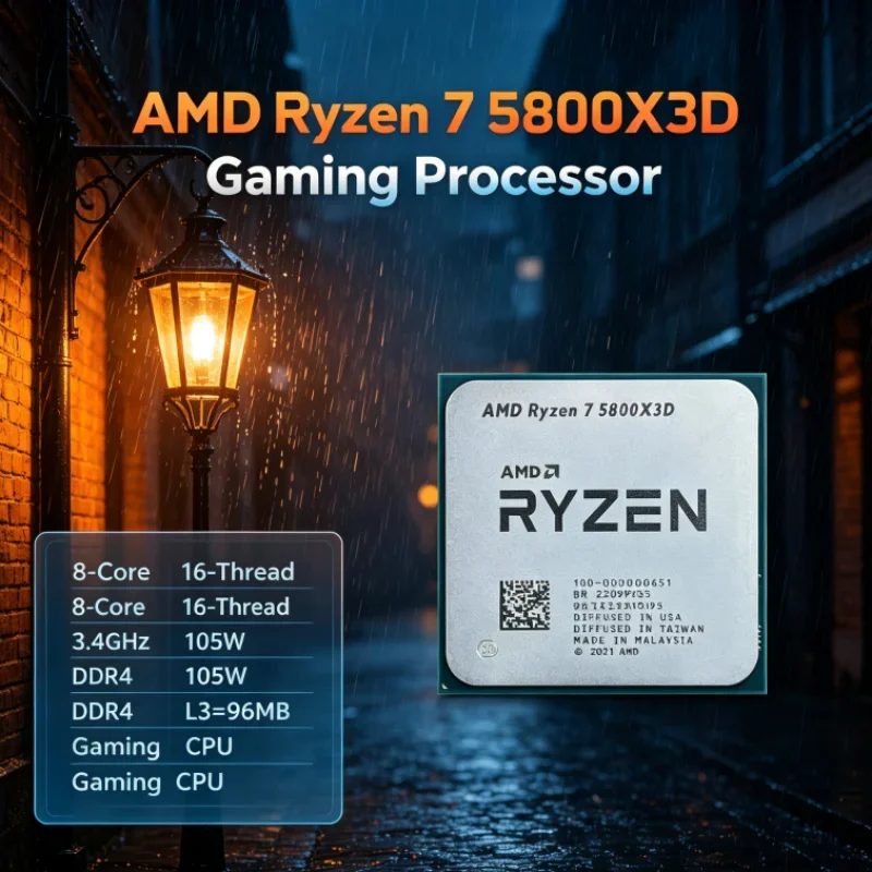 AMD R7 5800X3D 96 MB Ryzen 7 Gaming Processor CPU Processor 105W 7nm DDR4 3.4 GHz 8-Core 16-Thread for Video Editing