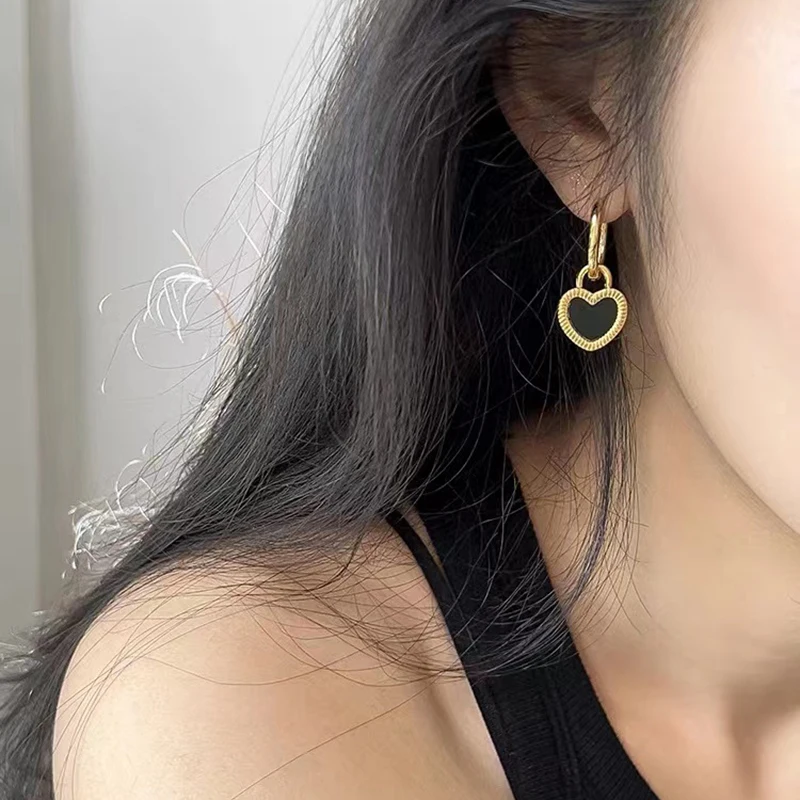 European and American Luxury Stainless Steel Two-side Shell Heart Pendant Earrings 2025 Fashion Jewelry For Womens Set Accessory