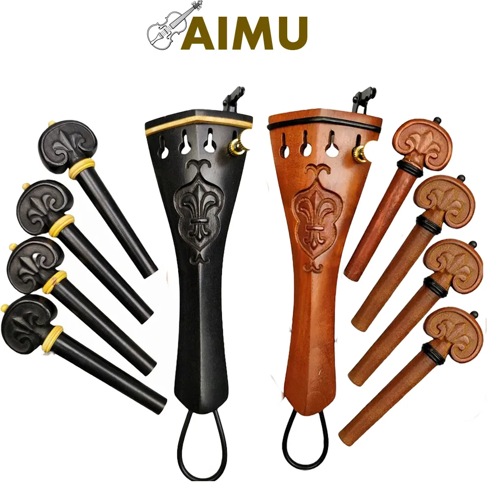 Carved 4/4 Full Size Fiddle Violin Pegs And Tailpiece with Gut Fine Tuner Top Grade Violin Accessories for Violins