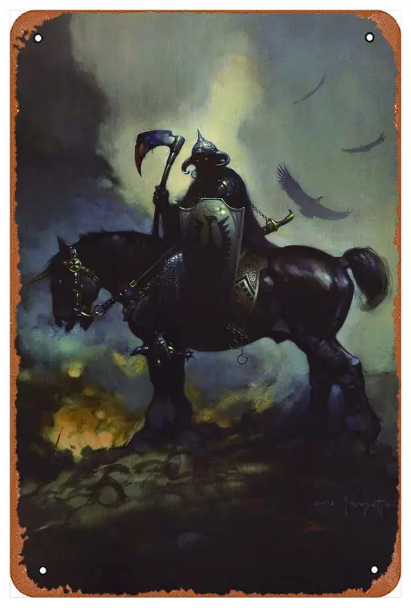 Frank Frazetta Death Dealer Funny Art Metal Tin Sign 8x12 inch Bar Pub Indoor Outdoor Wall Decor Gifts for Man