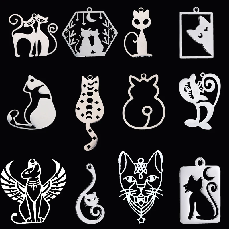 

3pcs Cute Cat Charms Stainless Steel Pendant for Bracelets Charms for Jewelry Making Earrings Women Girl Kitten diy Accessories