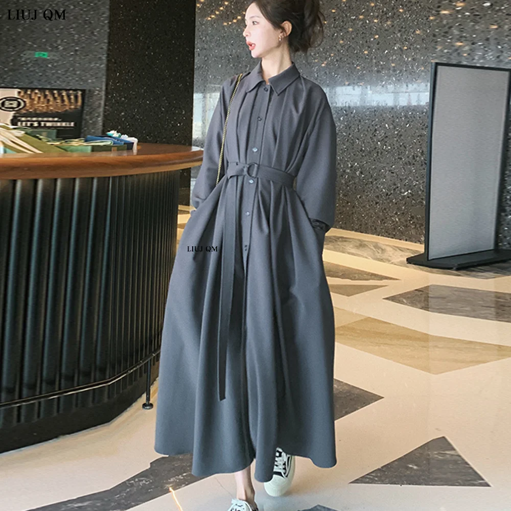 

Korean Spring Long Trench Coat For Women 2023 New Color Lapel Single Breasted Fashion Windbreaker Dress Female Overcoat Belt