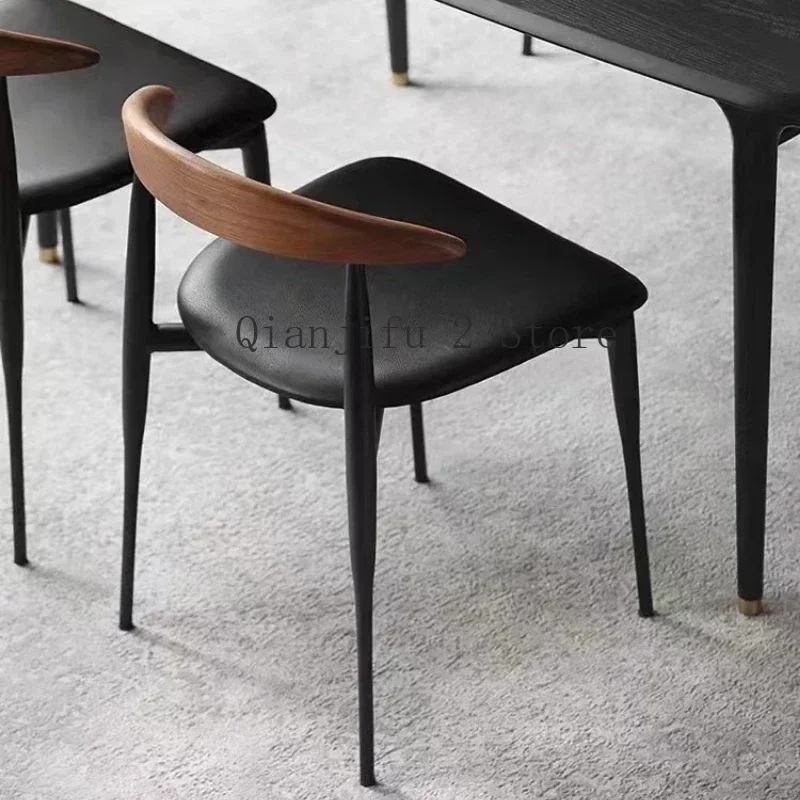 Wood Nordic Dining Chair Faux Leather Brown Designer Modern Dining Chair Living Room Sillas De Comedor Home Furniture A2