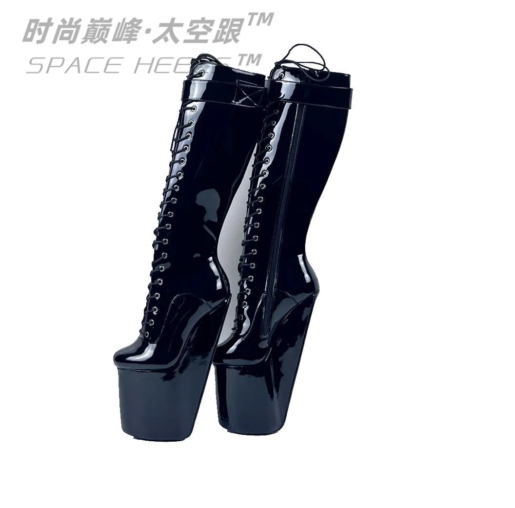 SeekMate 28. Fancy Donkey Feet Heel Less PU Knee Boots COSPLAY Large Knight Fashion Shoes