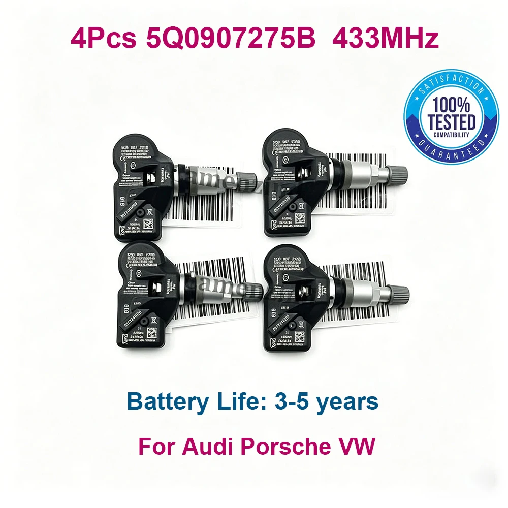 Sensor de Pressão dos Pneus TPMS 4X 5Q0907275B 5Q0907275 5Q0907275C para Audi Skoda A3 A7 Porsche 718 911 Cayenne VW Tiguan Passat Golf