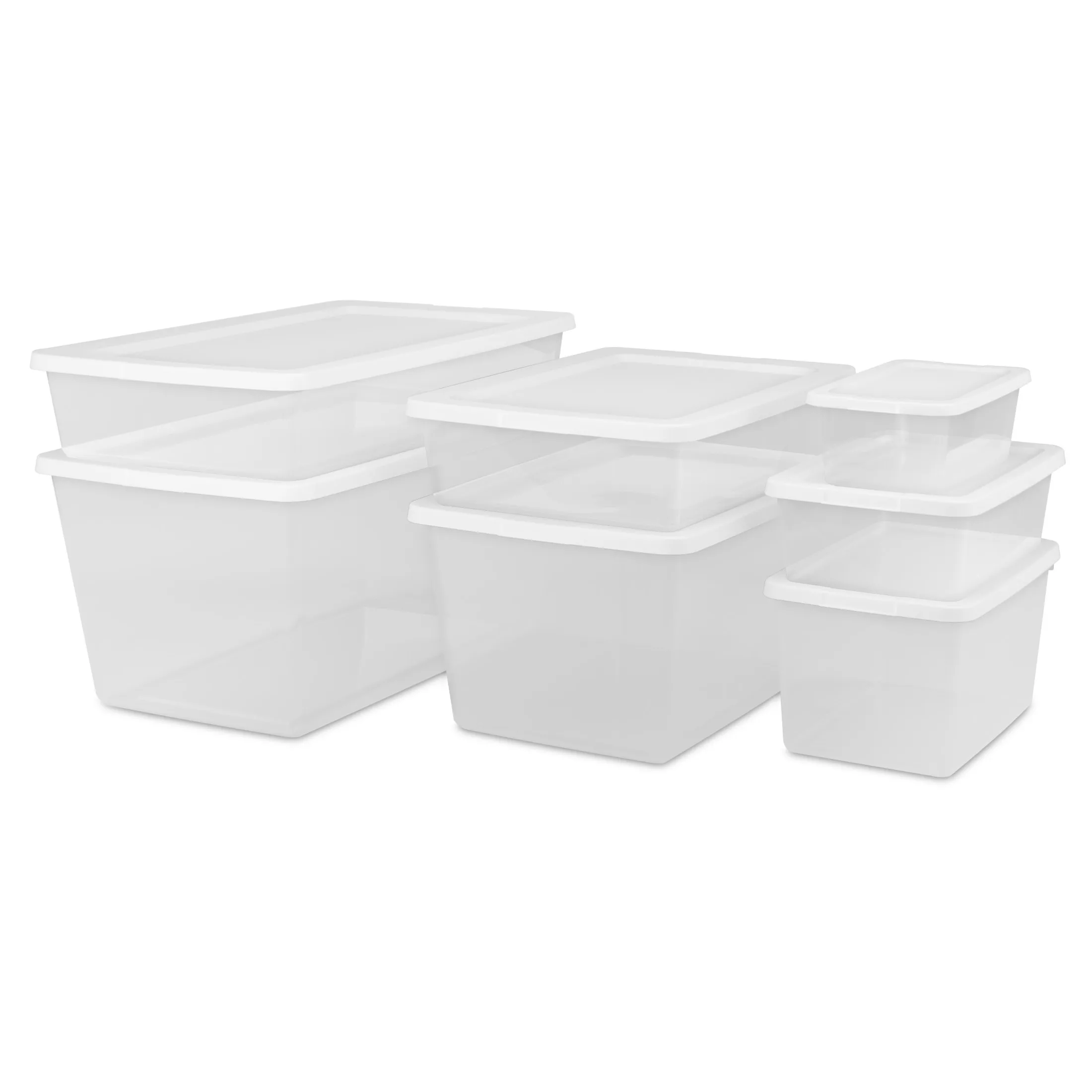 Sterilite 6 Quart Small Storage Bin, Clear Plastic Storage Container with Snap-On Lid, White