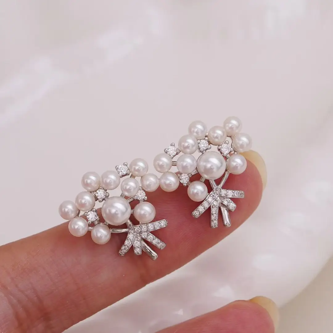 

S925 Sterling Silver Earrings Base Findings Mountings Jewelry Mounts Fittings Accessories for 3-4.5mm Pearls 3 pairs/lot