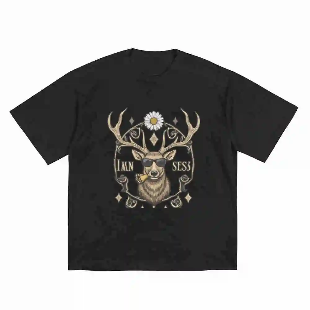 Rustic Deer German Text Bavarian Back Short Sleeve Tee 100% Cotton T-Shirt