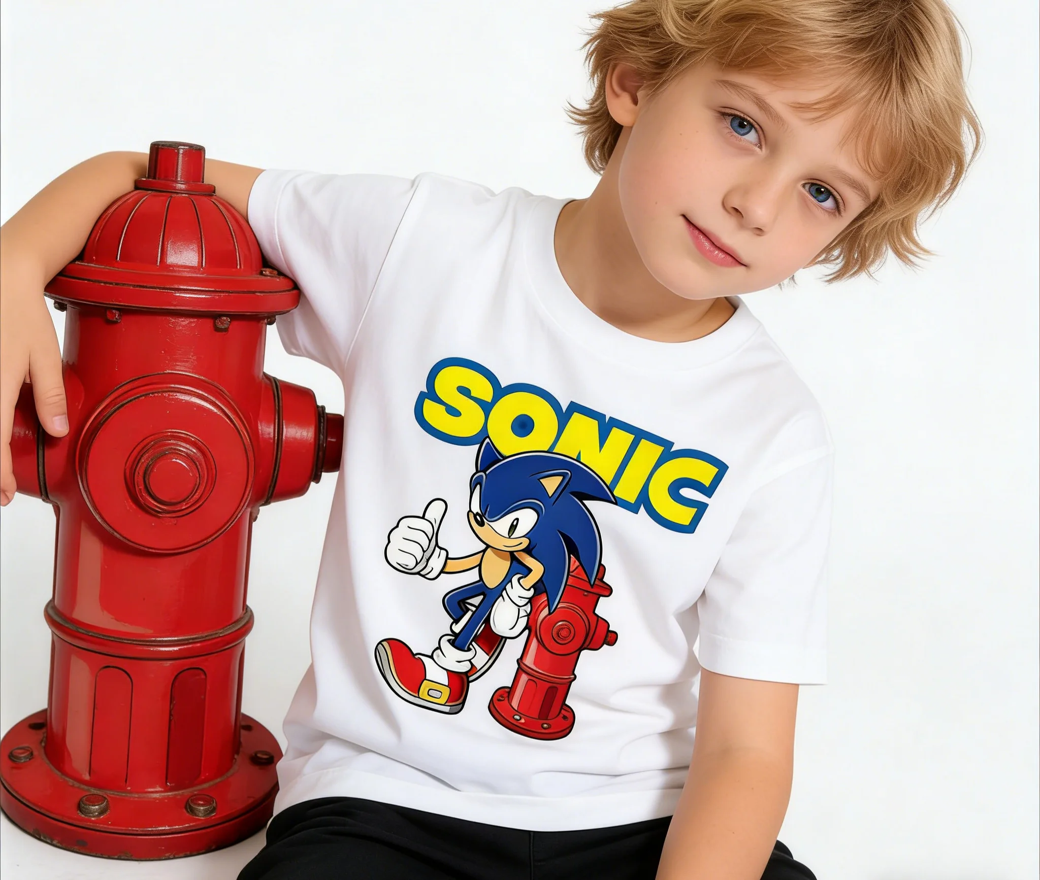 Sonic Hedgehog Sonic T-shirt Cotton Top Super Sonic Mouse Boys and Girls Summer Casual Street Men's Wear,Washable Multiple Sizes