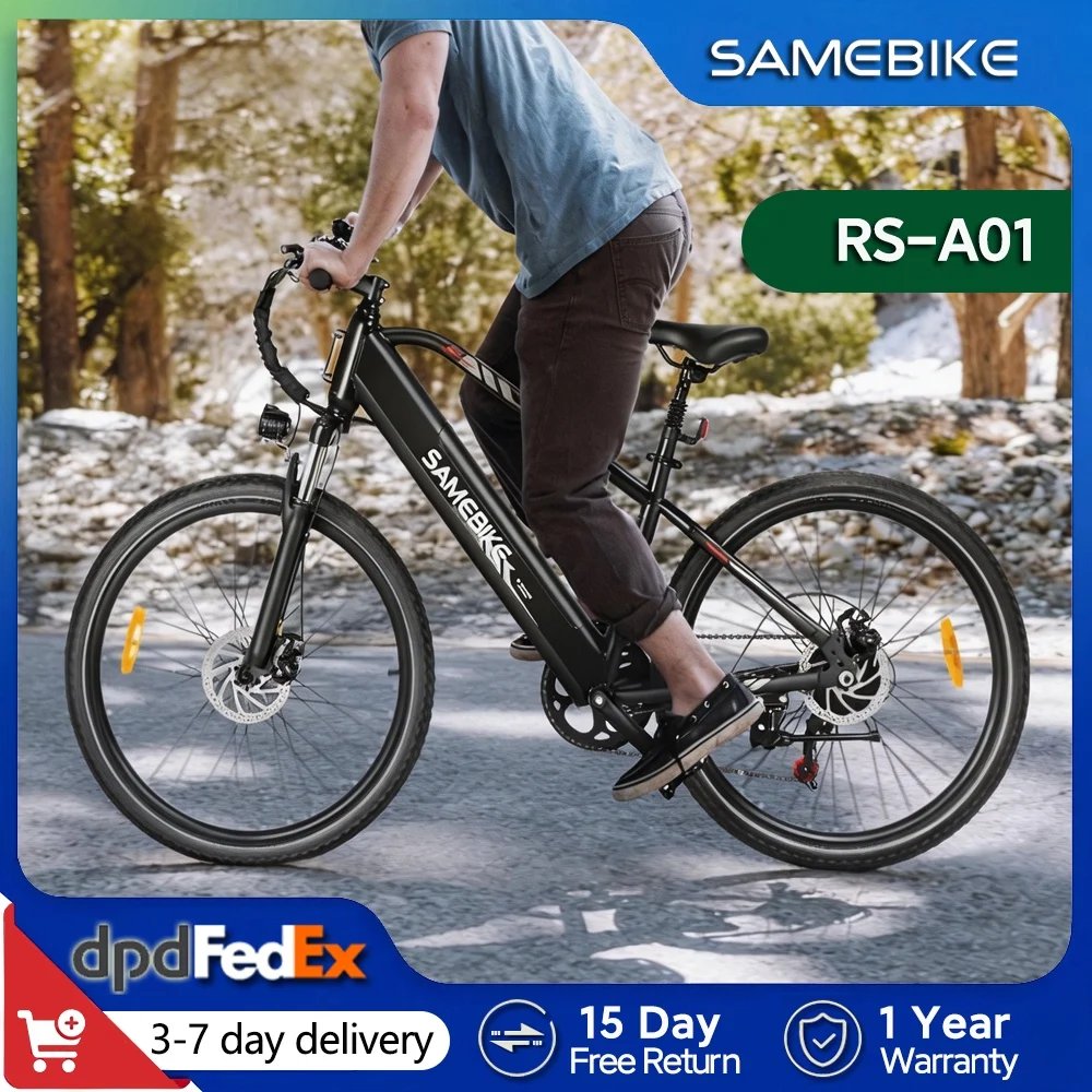 Rower elektryczny Samebike RS-A01 dla mężczyzn, rower górski 27,5 cala z wyjmowaną baterią 36V 15Ah, 25 km/h, zasięg 80 km