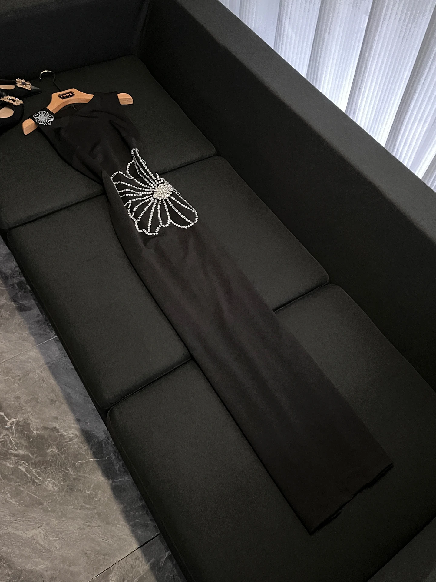 

Elegant Black Sequin Slimming Dress Women's Business Style Long Skirt City Commute Fashion High-End Feeling Spring Summer