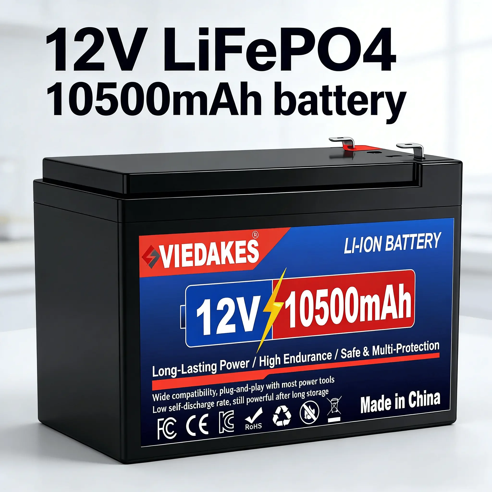 

VIEDAKES 12V LiFePO4 Battery 10500mAh 100% Real Capacity Rechargeable Deep Cycle Lithium Iron Phosphate Battery