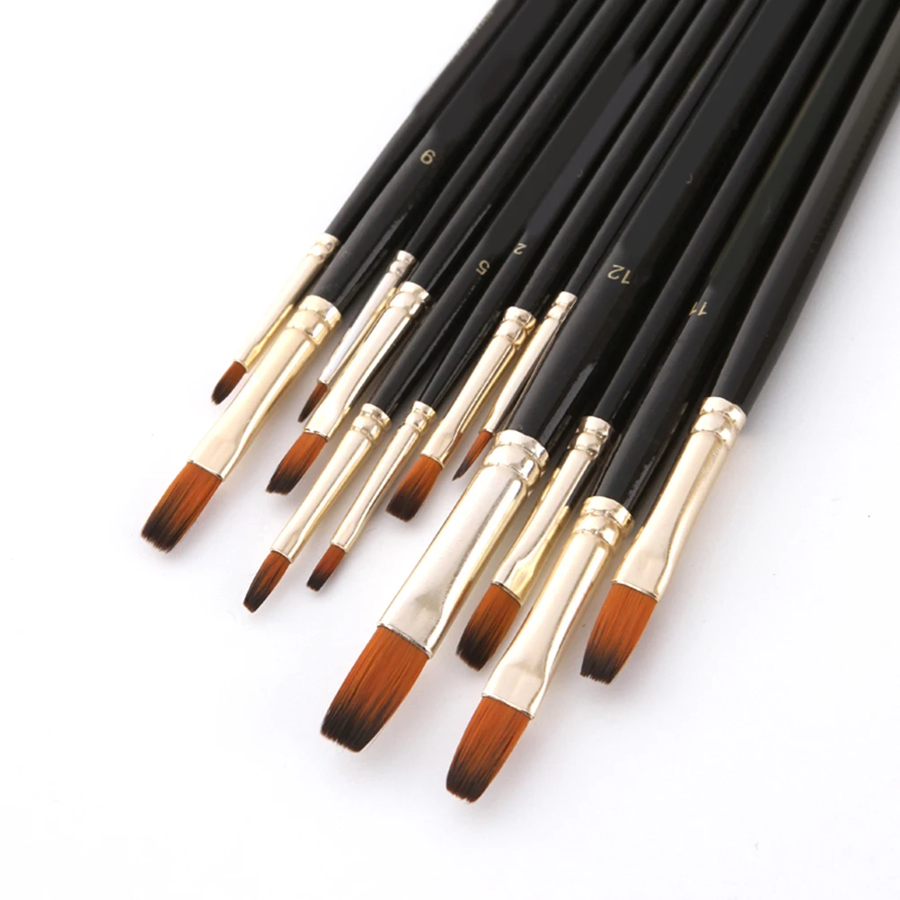 

12 Pcs Two Color Nylon Paint Brushes Set for Watercolor Oil Painting Wooden Handle Art Supplies Beginner Student