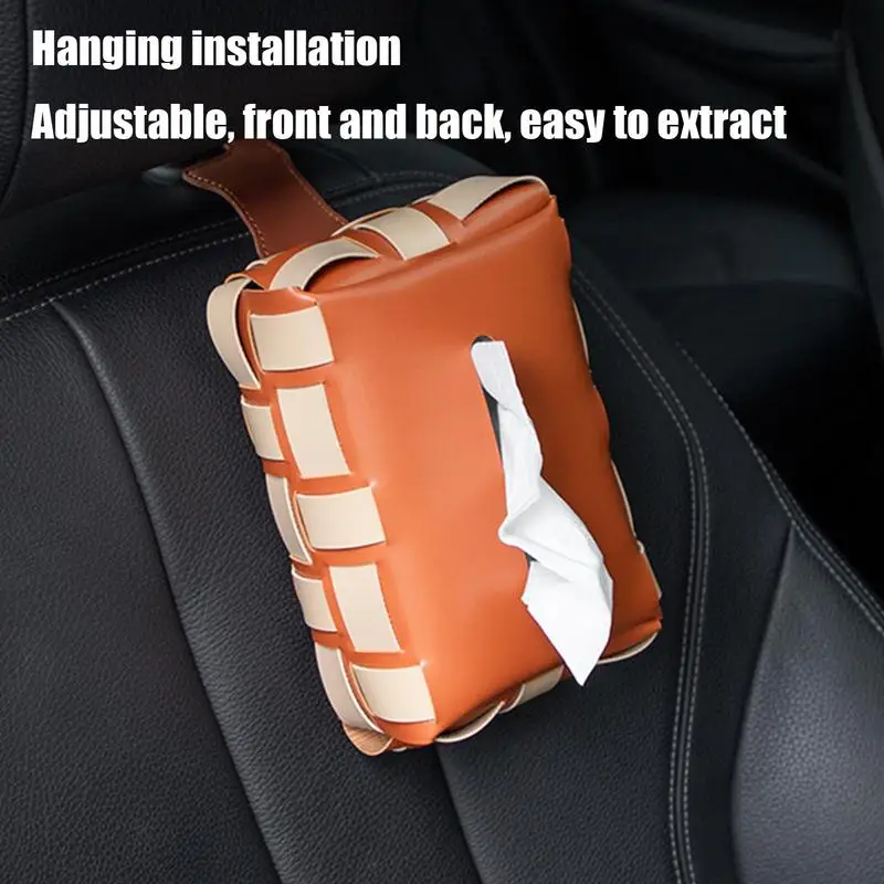 Car Tissue Dispenser Car Tissue Box Holder For Car Backseat PU Leather Napkin Tissue Dispenser Holder Hook Design Car Tissue