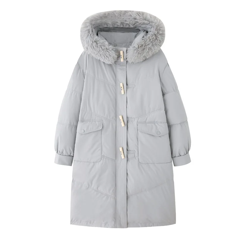 Women Winter Cold Weather Hooded Parkas Faux Fur Trim Toggle Puffer Jackets Loose Warm Solid Windproof Pockets Female Outerwear