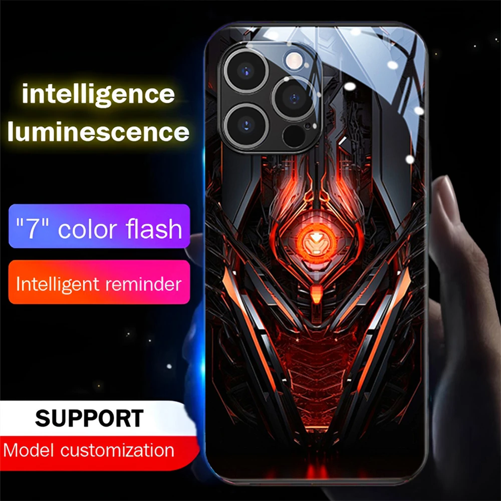 

Mechanical Flames Luminous Glass LED Call Light Up Flash Phone Case For iPhone 15 14 13 12 11 Pro Max XR XS Plus 6 7 8 SE2020