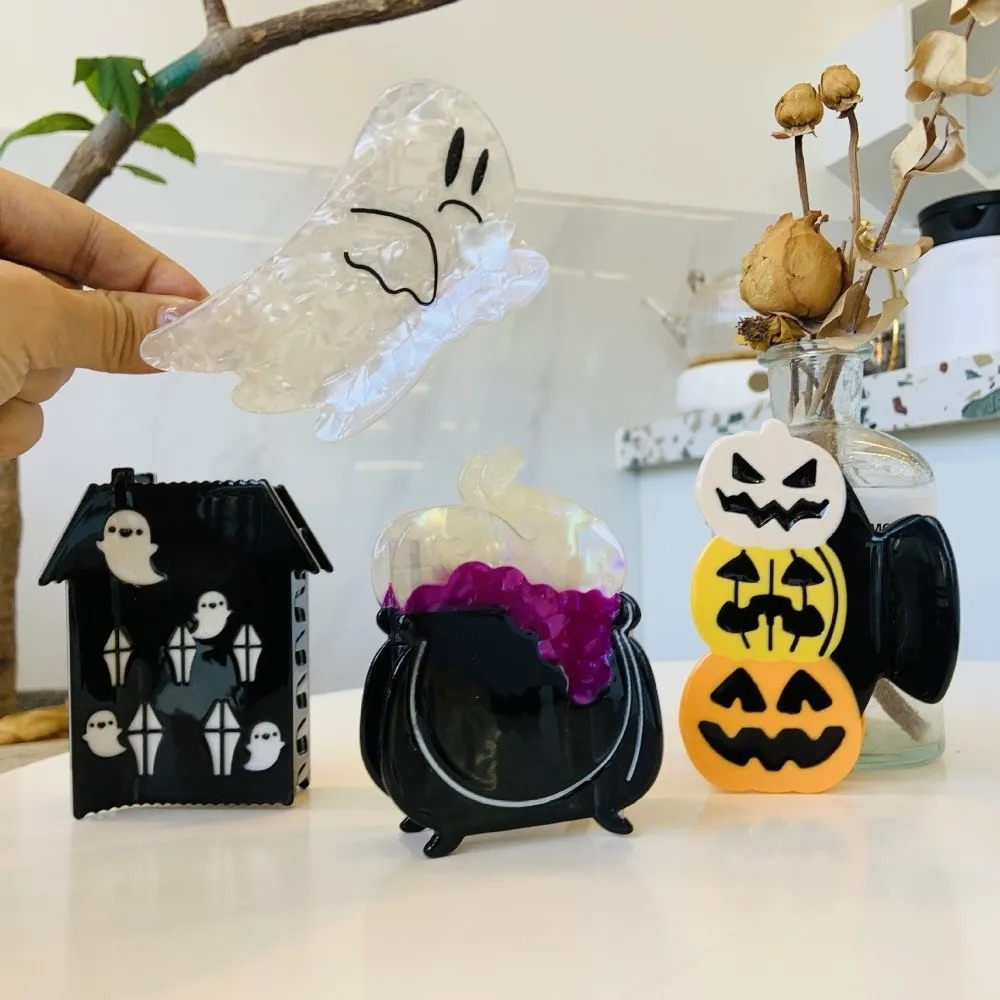 

Creative Funny Halloween Shark Clip Ghost Castle Pumpkin Shark Clip Creative Waterproof Acetic Acid Hair Claw Party