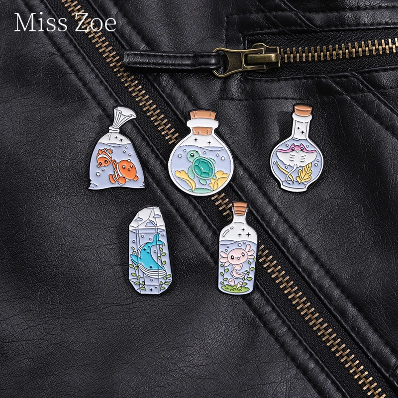 Cute Marine Creatures Enamel Pin Cartoon Animals Whale Sea Turtle Axolotl Brooch Lapel Badge Nature Jewelry Gifts For Kid Friend