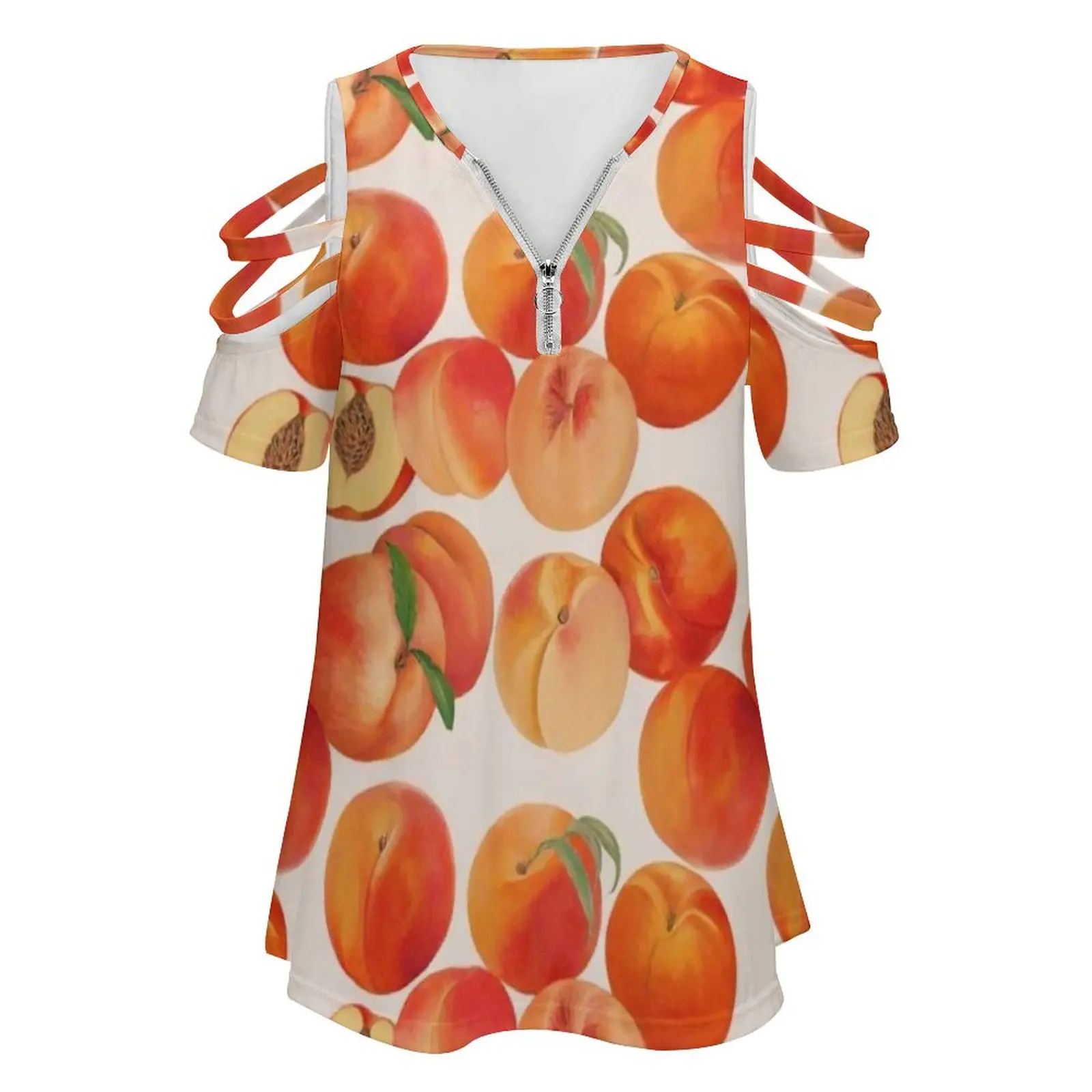 Peaches , Nectarines , Tropical Fruit Women Zipper Various styles Printed T Shirts Tops Full Print T-Shirt Kitchen Art Fruit