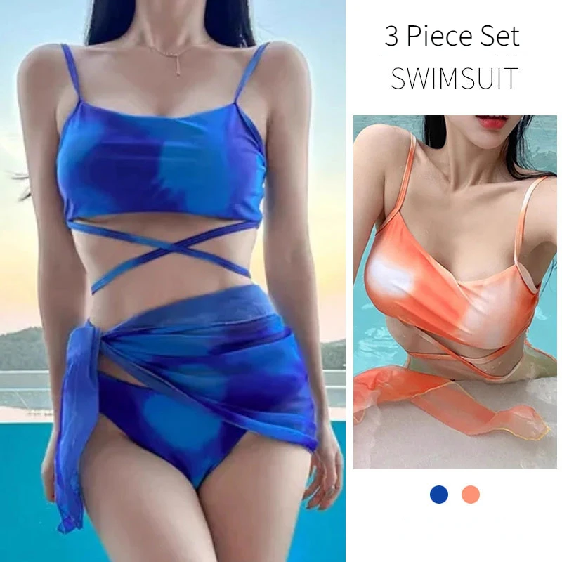 

Women's Bikini Swimsuit Summer Fashion Sexy Gathered Tie Beach Vacation Hot Spring Conservative 3 Piece Swimwear Set